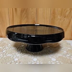 Longaberger Woven Traditions Pedestal Platter Cake Plate Ebony Black Large 11"